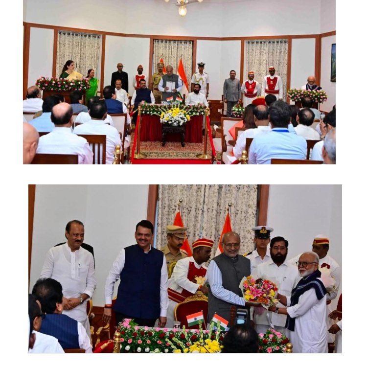 माननीय छगन चंद्रभागा चंद्रकांत भुजबळ यांनी मंत्रिपदाची शपथ घेतली. मंत्रीमंडळ विस्तार विधी. राज्यपाल सी. पी. राधाकृष्णन यांनी त्यांना पद व गोपनियतेची शपथ दिली. मंत्रीमंडळ विस्तार  शपथविधी सोहळा.
