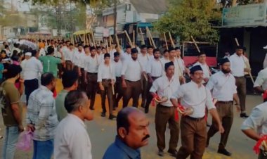 राहुरीत विजयादशमी निमित्ताने राष्ट्रीय स्वयंसेवक संघाचे पथसंचलन करण्यात आले