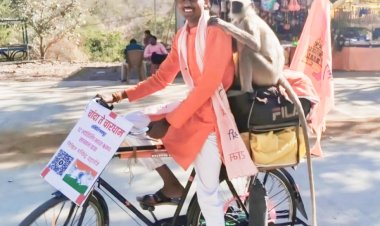 पंधरा महिन्यात,अठरा हजार किलोमीटर सायकल वरून भारत भ्रमंती करणाऱ्या  युवकाचे चांदा येथ स्वागत.