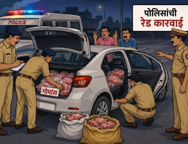 चांदा येथे गोमांस वाहतूक करणाऱ्या कारवर पोलिसांचा छापा ! 200 किलो गोमांसासह 2.70 लाखांचा मुद्देमाल जप्त ;