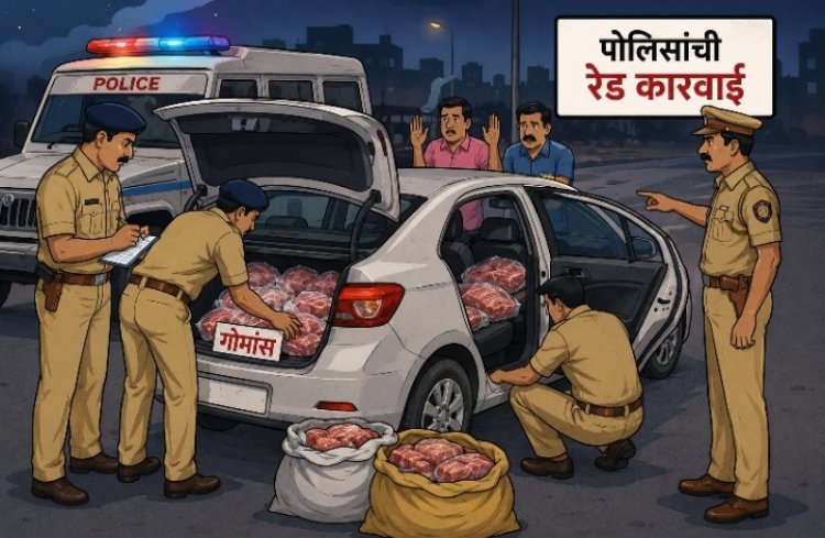 चांदा येथे गोमांस वाहतूक करणाऱ्या कारवर पोलिसांचा छापा ! 200 किलो गोमांसासह 2.70 लाखांचा मुद्देमाल जप्त ;